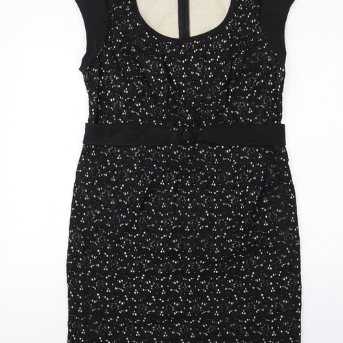 Minuet Womens Black Geometric Cotton Shift Size 16 Scoop Neck Zip