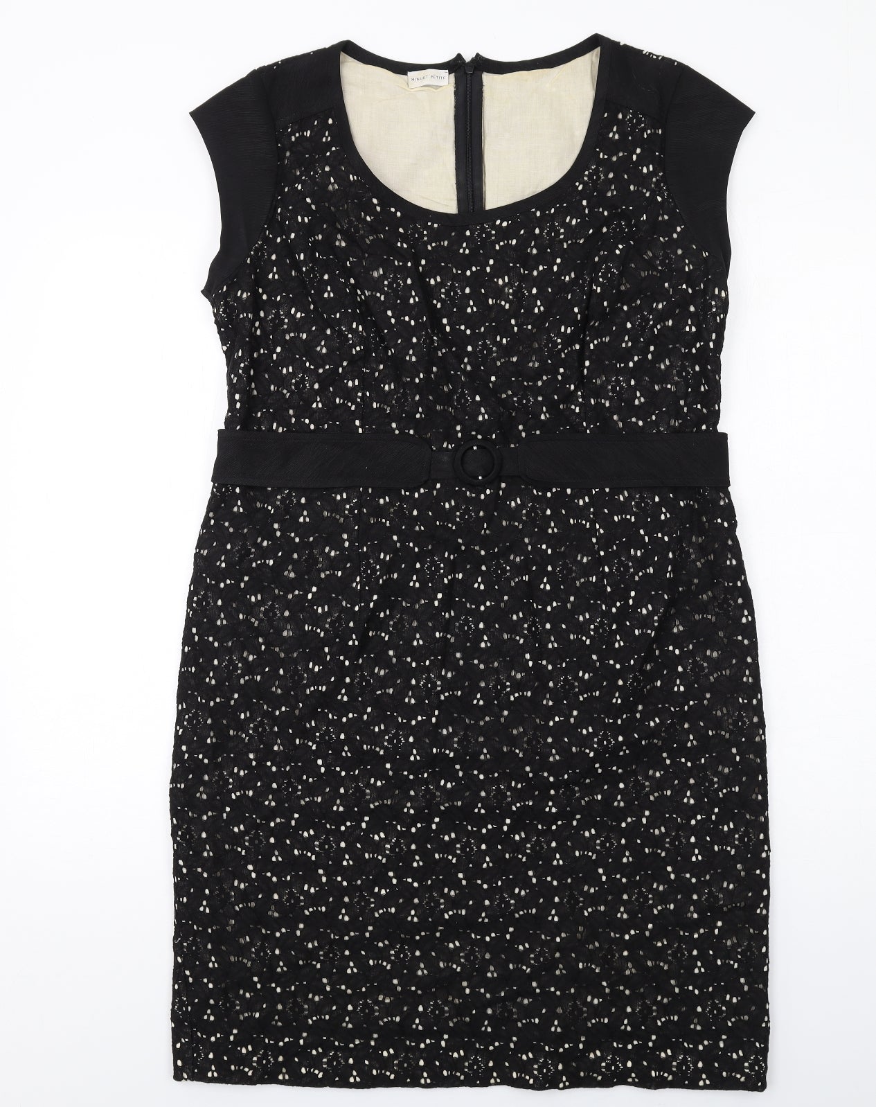 Minuet Womens Black Geometric Cotton Shift Size 16 Scoop Neck Zip