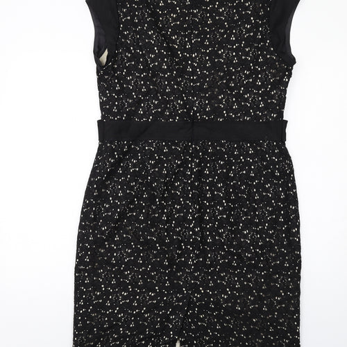Minuet Womens Black Geometric Cotton Shift Size 16 Scoop Neck Zip