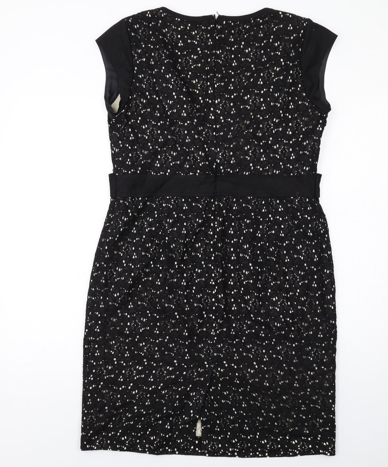 Minuet Womens Black Geometric Cotton Shift Size 16 Scoop Neck Zip