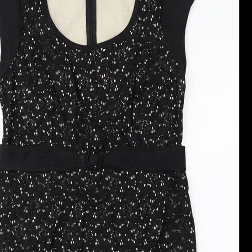 Minuet Womens Black Geometric Cotton Shift Size 16 Scoop Neck Zip