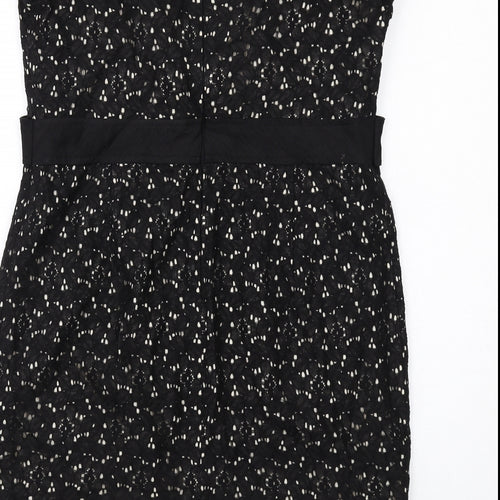 Minuet Womens Black Geometric Cotton Shift Size 16 Scoop Neck Zip