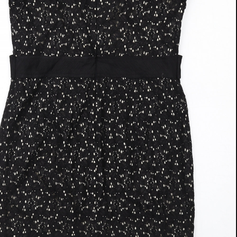 Minuet Womens Black Geometric Cotton Shift Size 16 Scoop Neck Zip