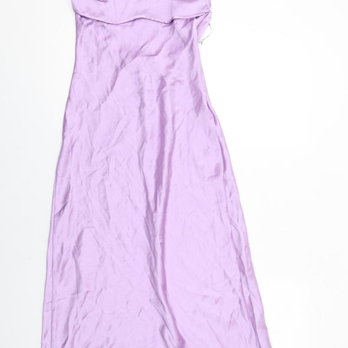 Zara Womens Purple Viscose Slip Dress Size S Scoop Neck Zip