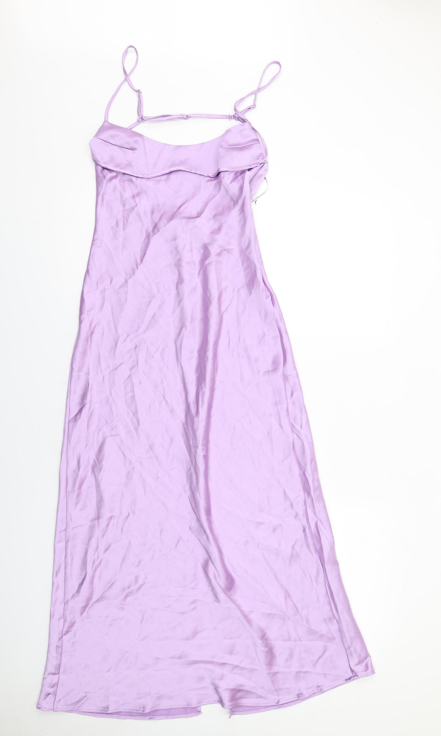 Zara Womens Purple Viscose Slip Dress Size S Scoop Neck Zip