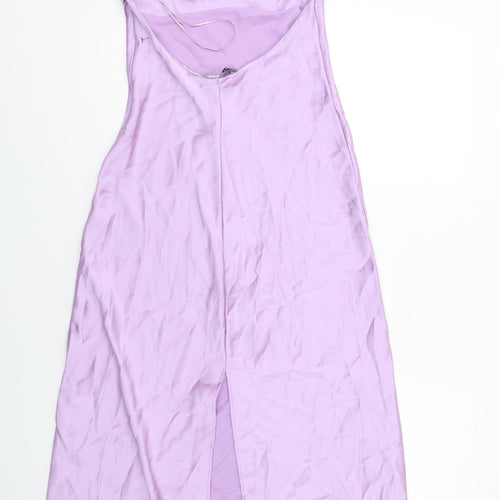 Zara Womens Purple Viscose Slip Dress Size S Scoop Neck Zip