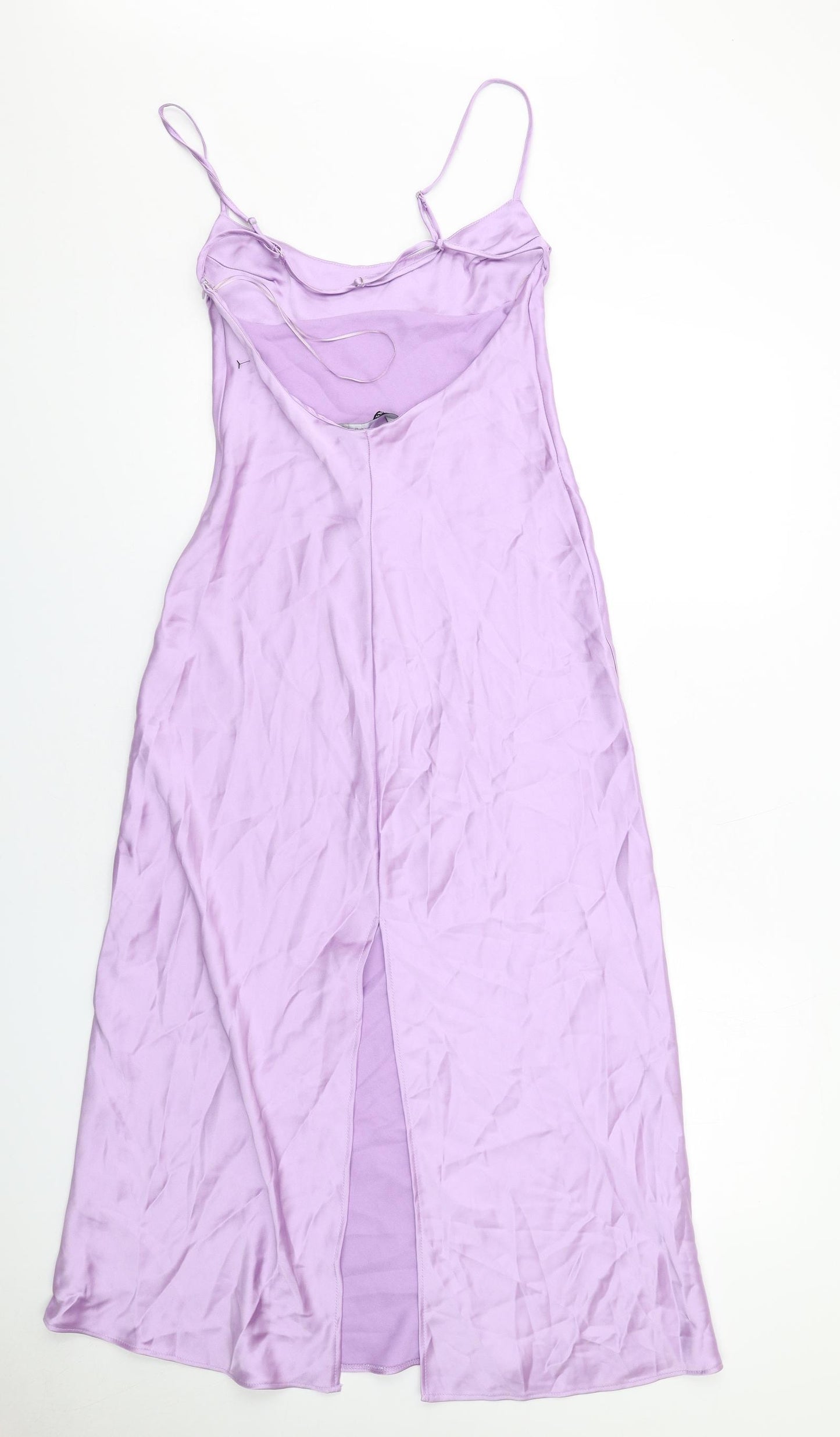 Zara Womens Purple Viscose Slip Dress Size S Scoop Neck Zip