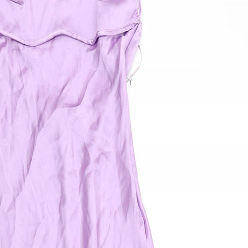 Zara Womens Purple Viscose Slip Dress Size S Scoop Neck Zip