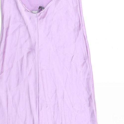 Zara Womens Purple Viscose Slip Dress Size S Scoop Neck Zip