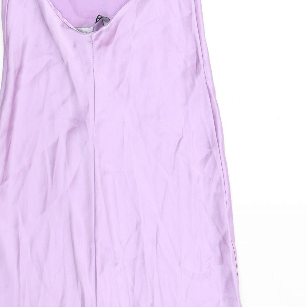 Zara Womens Purple Viscose Slip Dress Size S Scoop Neck Zip
