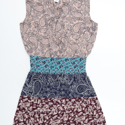 CAbi Womens Multicoloured Paisley Polyester Fit & Flare Size S V-Neck Pullover - Shirred Waist