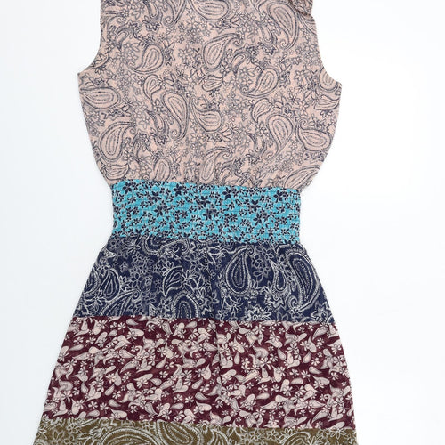 CAbi Womens Multicoloured Paisley Polyester Fit & Flare Size S V-Neck Pullover - Shirred Waist
