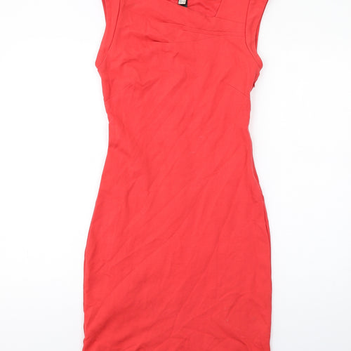 Mango Womens Red Viscose Pencil Dress Size S V-Neck Zip