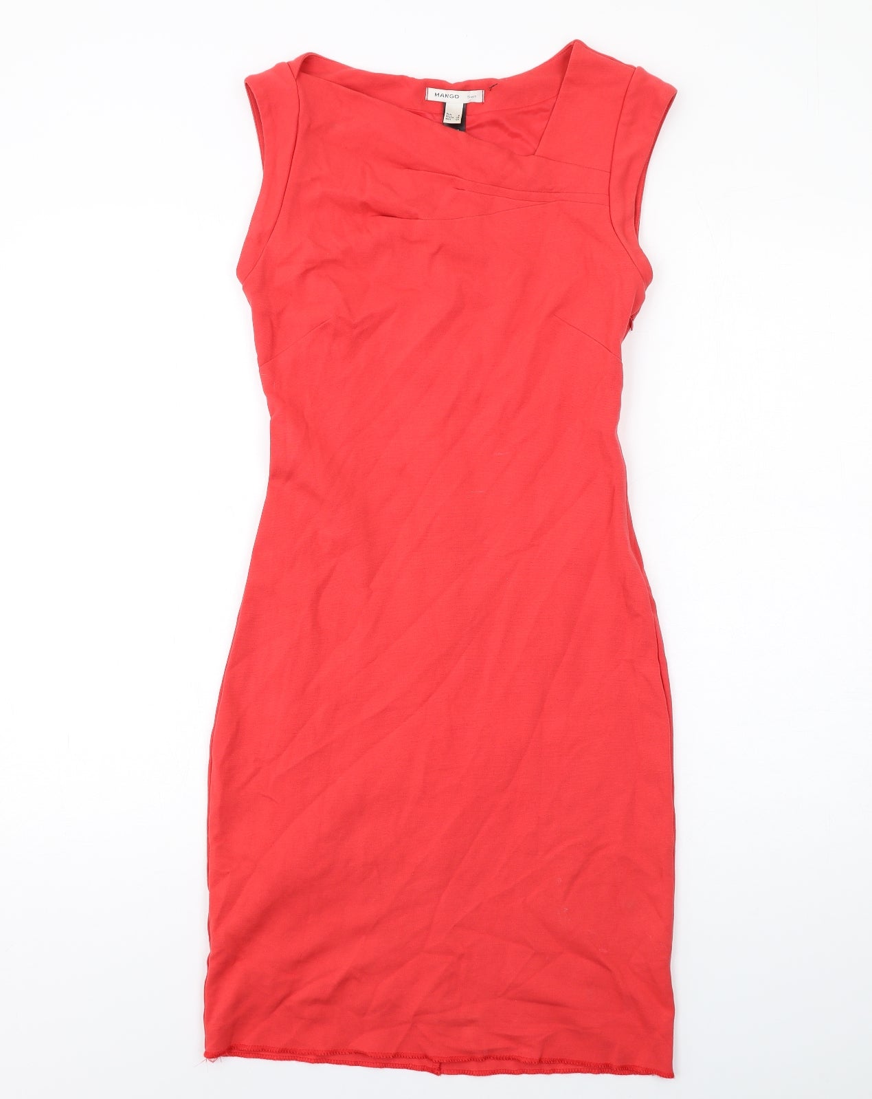 Mango Womens Red Viscose Pencil Dress Size S V-Neck Zip
