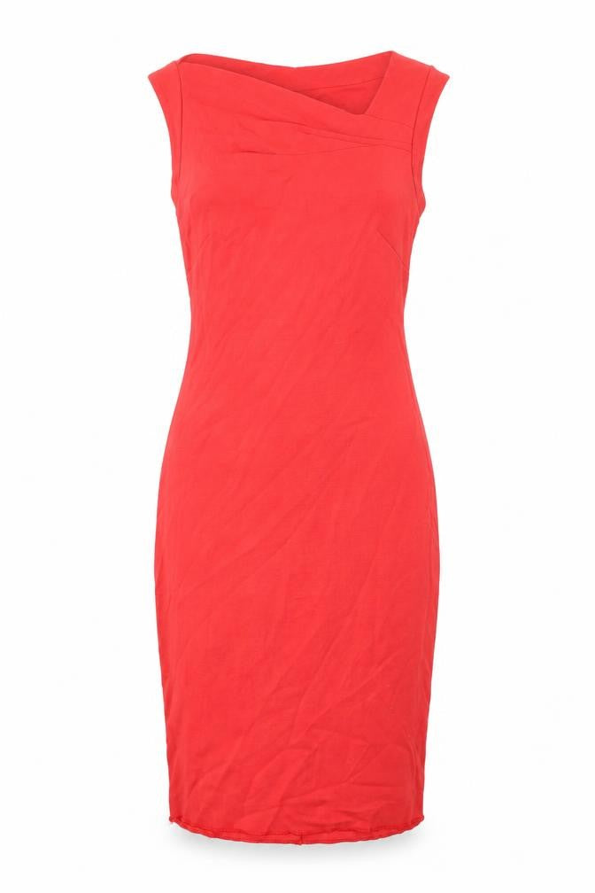 Mango Womens Red Viscose Pencil Dress Size S V-Neck Zip
