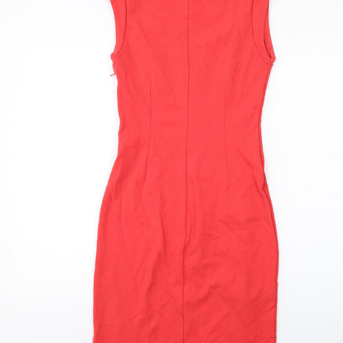 Mango Womens Red Viscose Pencil Dress Size S V-Neck Zip