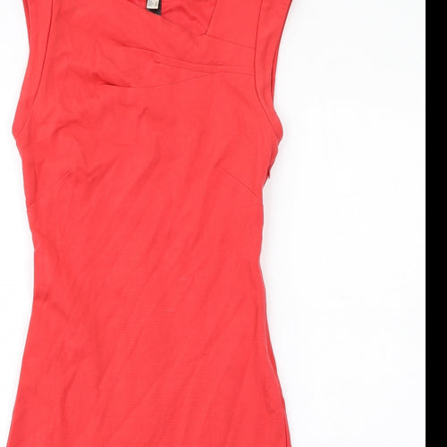 Mango Womens Red Viscose Pencil Dress Size S V-Neck Zip