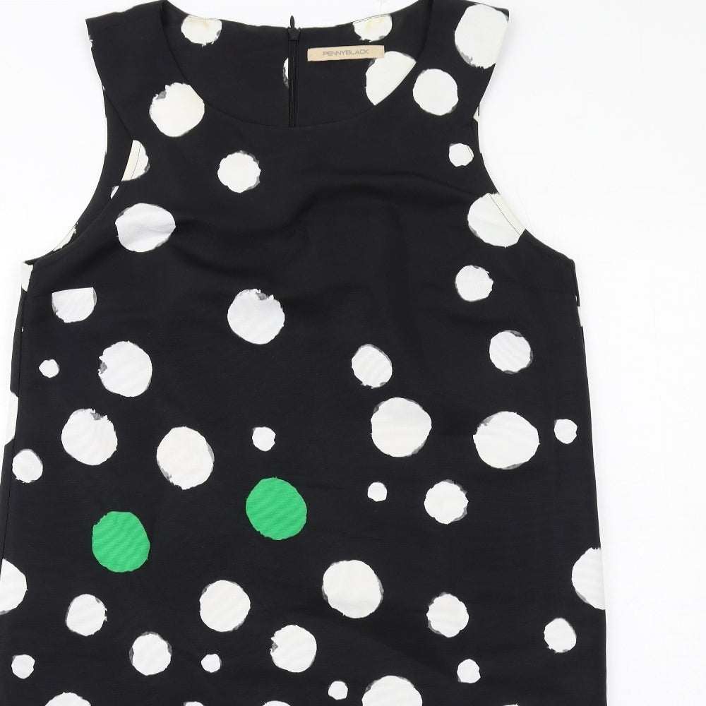 Penny Black Womens Black Polka Dot Polyester Shift Size 16 Boat Neck Zip