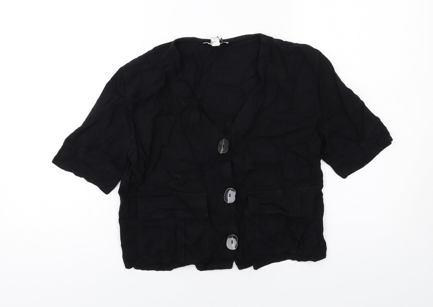 Topshop Womens Black Viscose Basic Button-Up Size 8 V-Neck