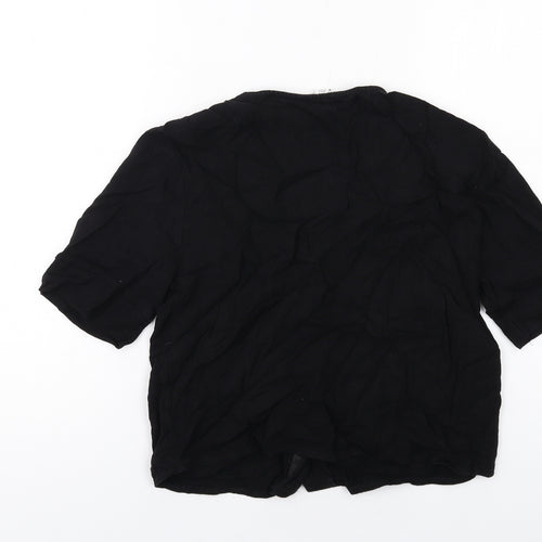 Topshop Womens Black Viscose Basic Button-Up Size 8 V-Neck