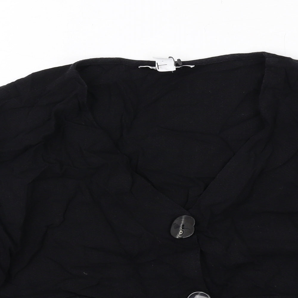 Topshop Womens Black Viscose Basic Button-Up Size 8 V-Neck