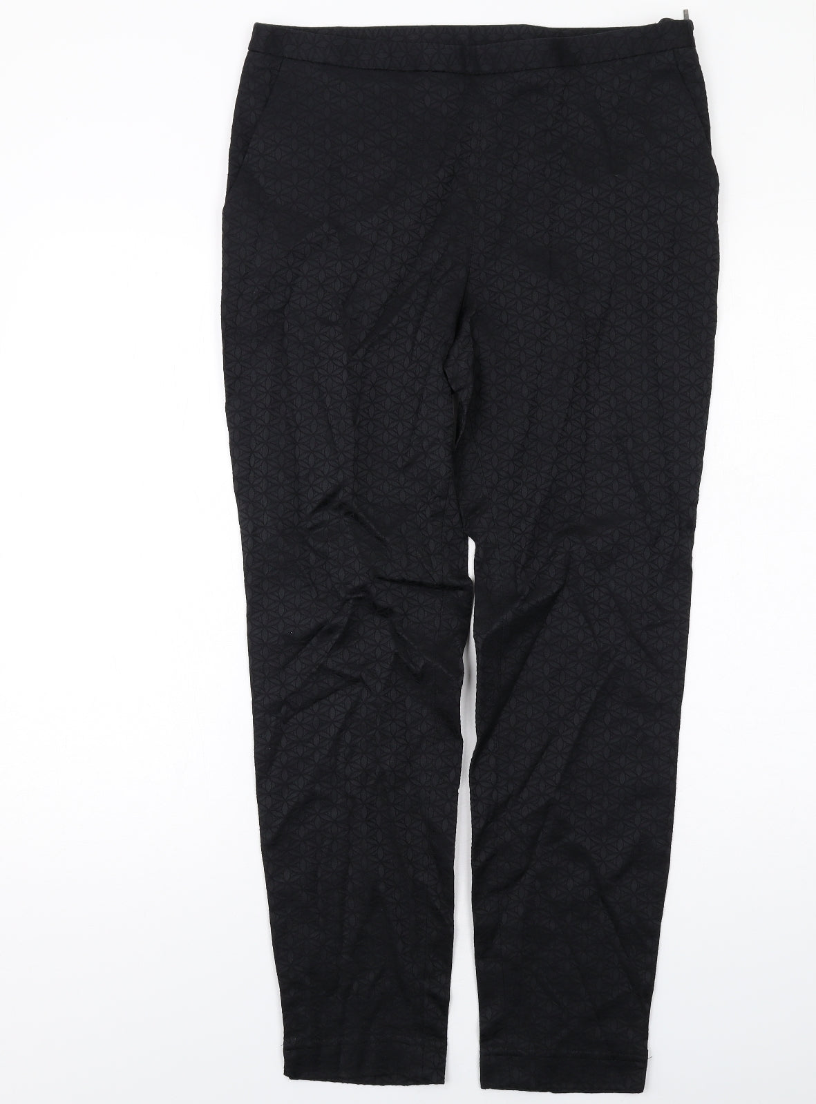 Wallis Womens Black Geometric Cotton Chino Trousers Size 12 L28 in Regular Zip