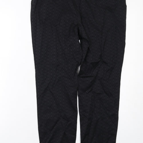 Wallis Womens Black Geometric Cotton Chino Trousers Size 12 L28 in Regular Zip