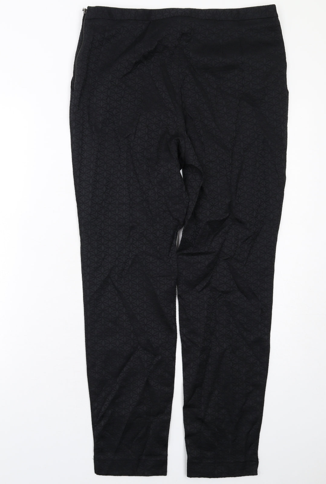 Wallis Womens Black Geometric Cotton Chino Trousers Size 12 L28 in Regular Zip
