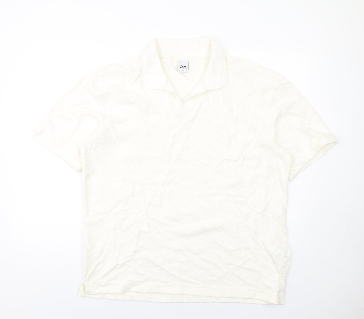 Zara Womens Ivory Cotton Basic Polo Size L Collared