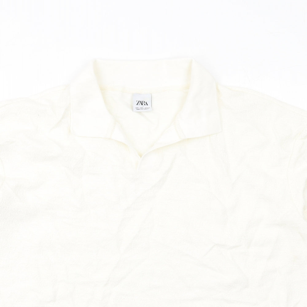 Zara Womens Ivory Cotton Basic Polo Size L Collared
