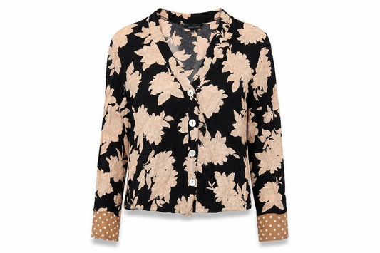 Front view of New Look women’s multicoloured floral viscose basic button-up, size UK 8, v-neck
