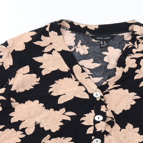 New Look Womens Multicoloured Floral Viscose Basic Button-Up Size 8 V-Neck