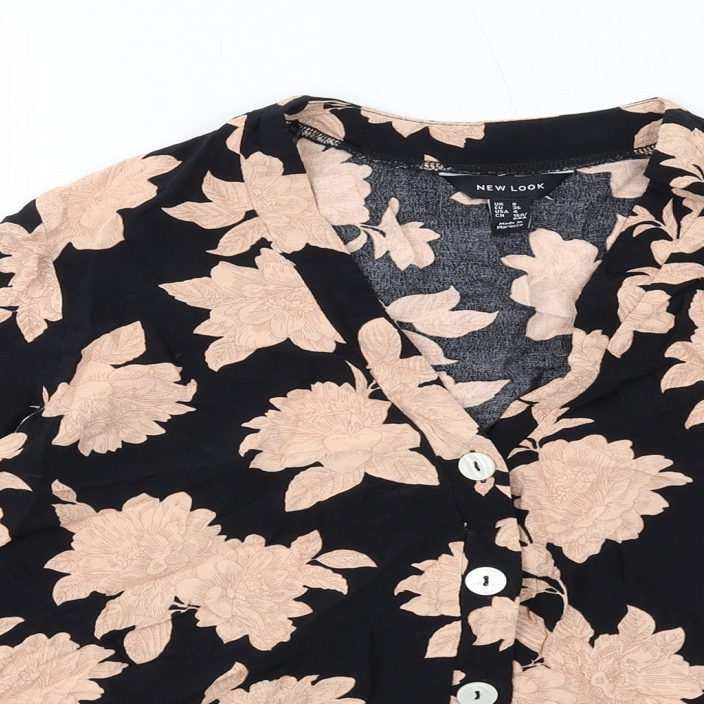 New Look Womens Multicoloured Floral Viscose Basic Button-Up Size 8 V-Neck