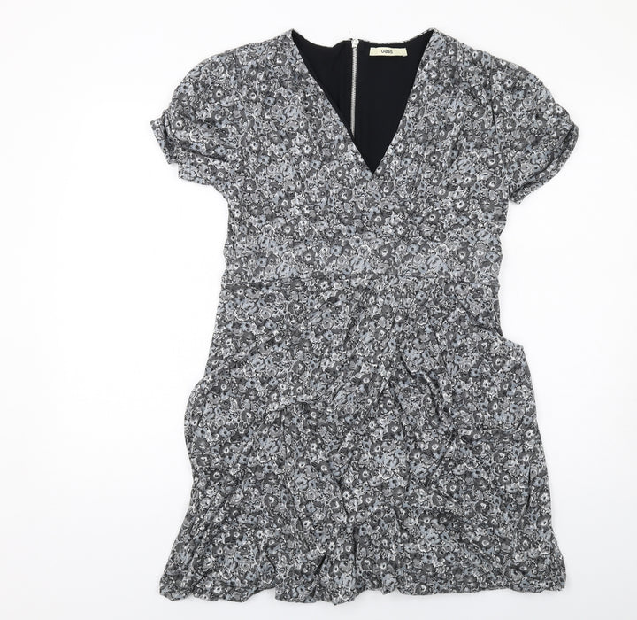 Oasis Womens Grey Floral Polyester Mini Size L V-Neck Zip