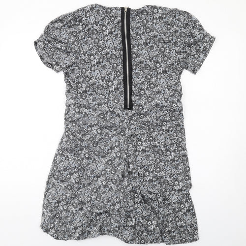 Oasis Womens Grey Floral Polyester Mini Size L V-Neck Zip