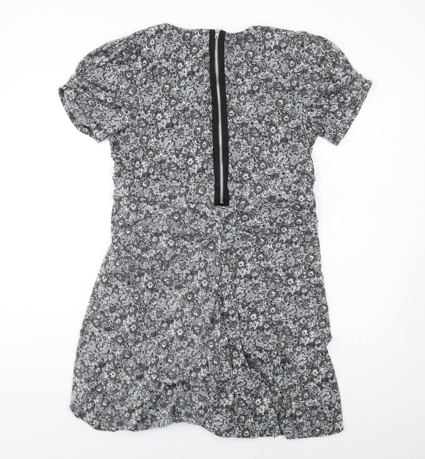 Oasis Womens Grey Floral Polyester Mini Size L V-Neck Zip