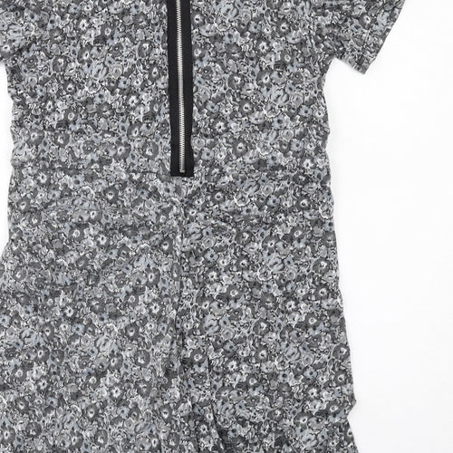 Oasis Womens Grey Floral Polyester Mini Size L V-Neck Zip