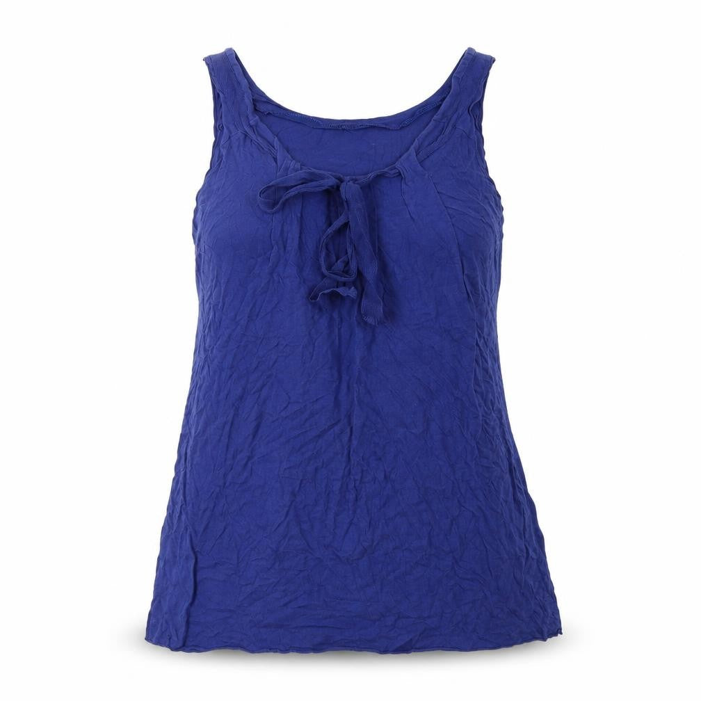 Front view of Velvet women’s blue cotton basic tank, size M, scoop neck