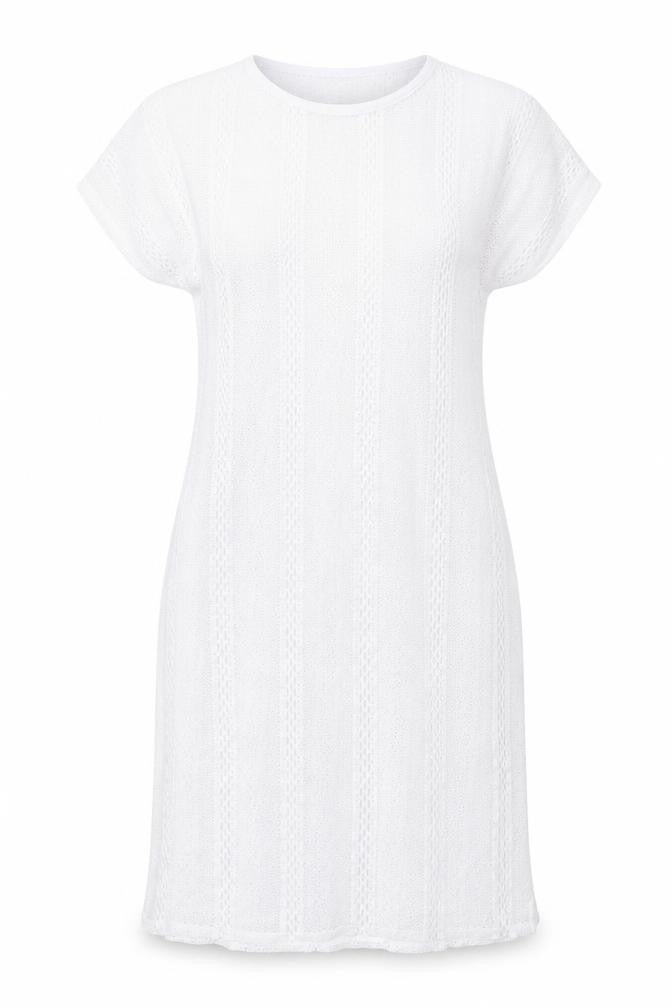 Front view of ASOS women’s white polyester shift, size UK 8, round neck pullover