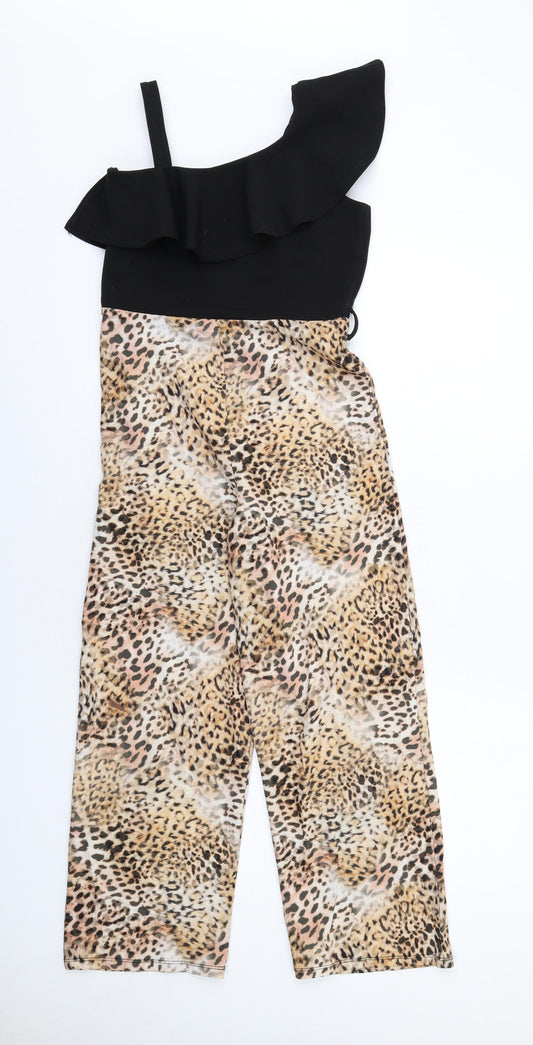 Lipsy Girls Multicoloured Animal Print Polyester Jumpsuit One-Piece Size 9-10 Years L24 in Zip