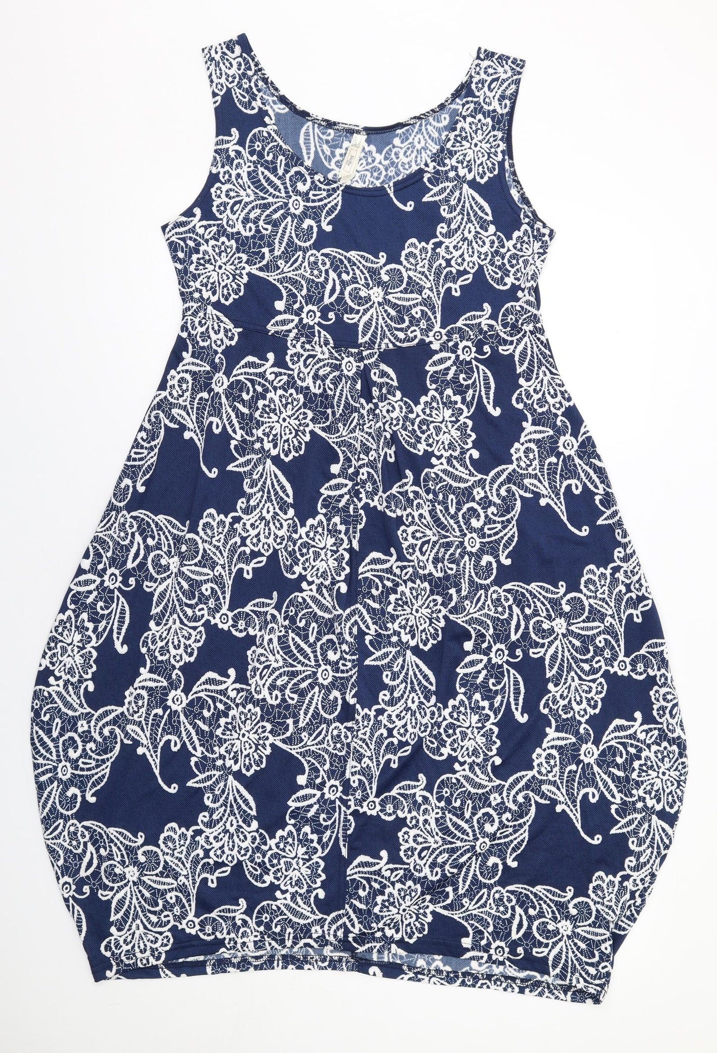Stella Morgan Womens Blue Geometric Polyester Tank Dress Size 12 Boat Neck Pullover
