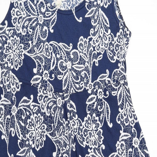 Stella Morgan Womens Blue Geometric Polyester Tank Dress Size 12 Boat Neck Pullover