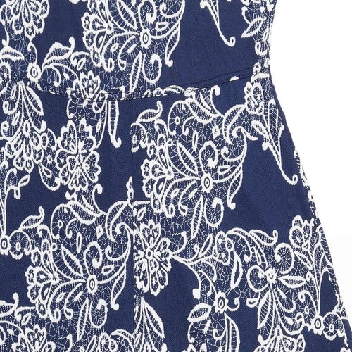Stella Morgan Womens Blue Geometric Polyester Tank Dress Size 12 Boat Neck Pullover