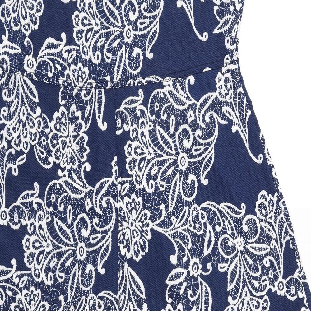 Stella Morgan Womens Blue Geometric Polyester Tank Dress Size 12 Boat Neck Pullover