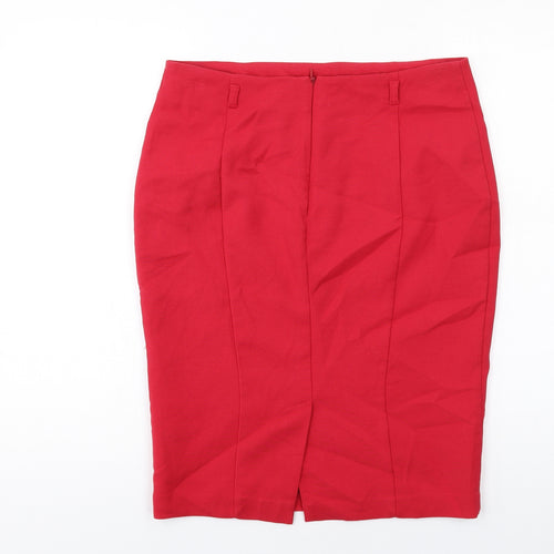 Marks and Spencer Womens Red Polyester Straight & Pencil Skirt Size 12 Zip