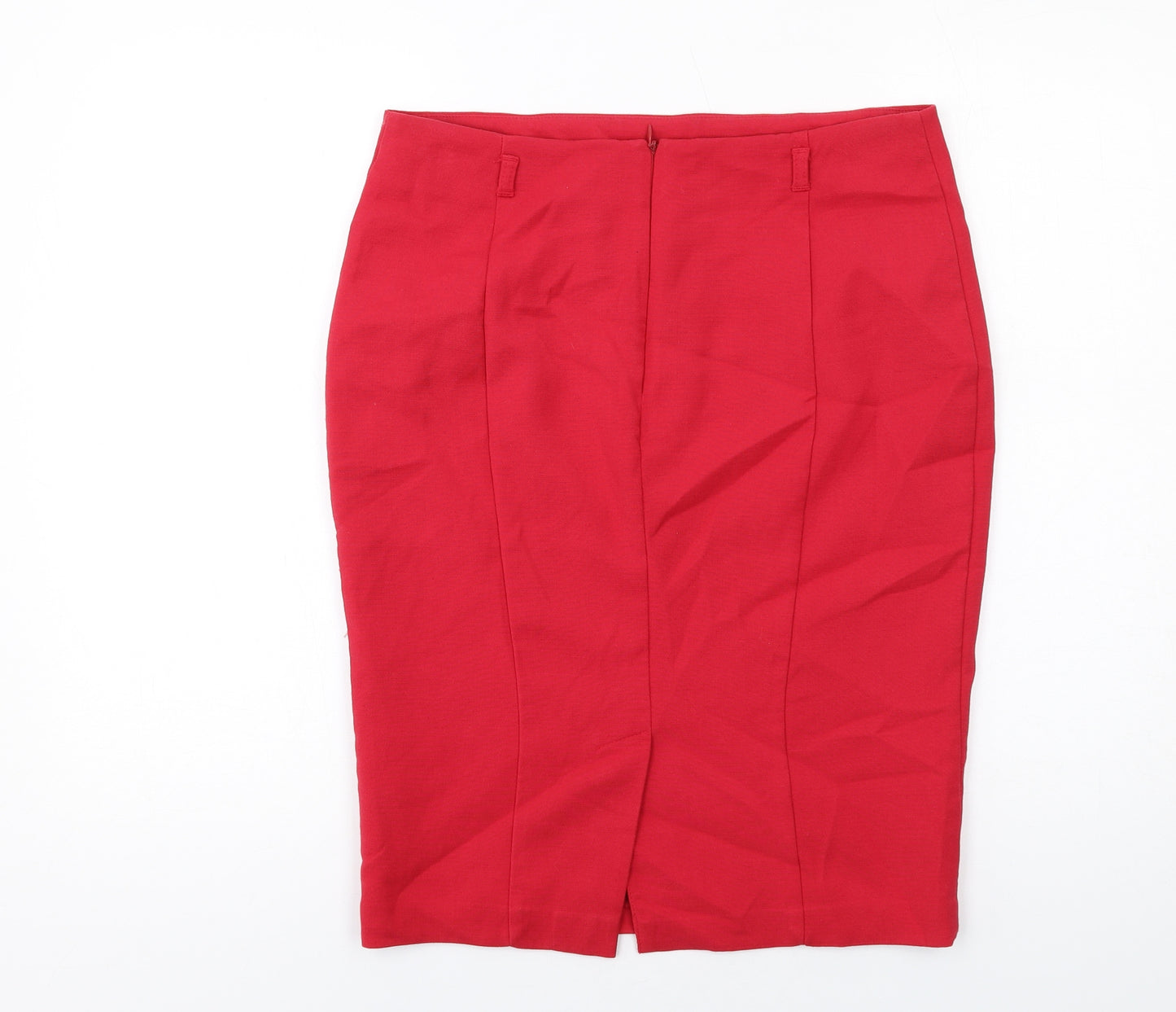 Marks and Spencer Womens Red Polyester Straight & Pencil Skirt Size 12 Zip