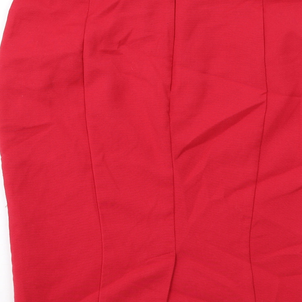 Marks and Spencer Womens Red Polyester Straight & Pencil Skirt Size 12 Zip