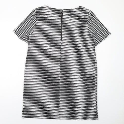 Wallis Womens Black Geometric Polyester Shift Size 14 Boat Neck Zip