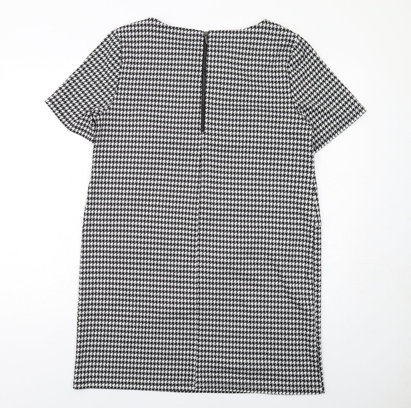 Wallis Womens Black Geometric Polyester Shift Size 14 Boat Neck Zip