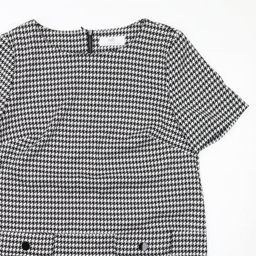 Wallis Womens Black Geometric Polyester Shift Size 14 Boat Neck Zip